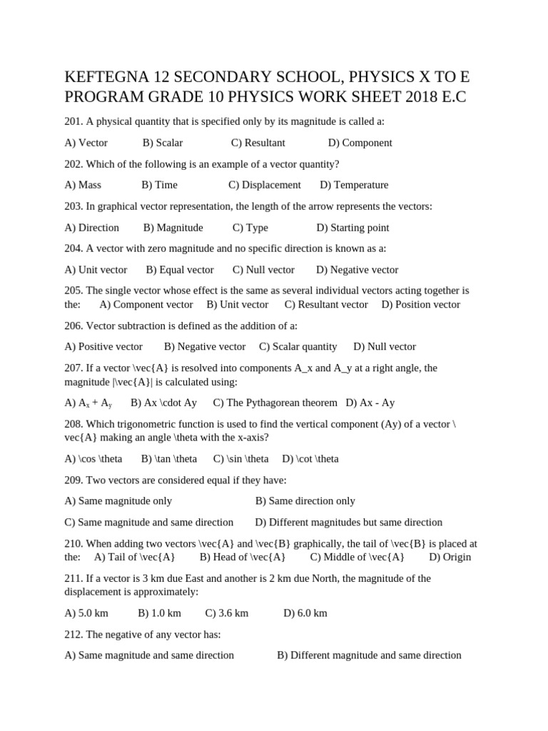 X to E Program Grade 10 Physics Work Sheet 201 -400 | PDF | Velocity ...