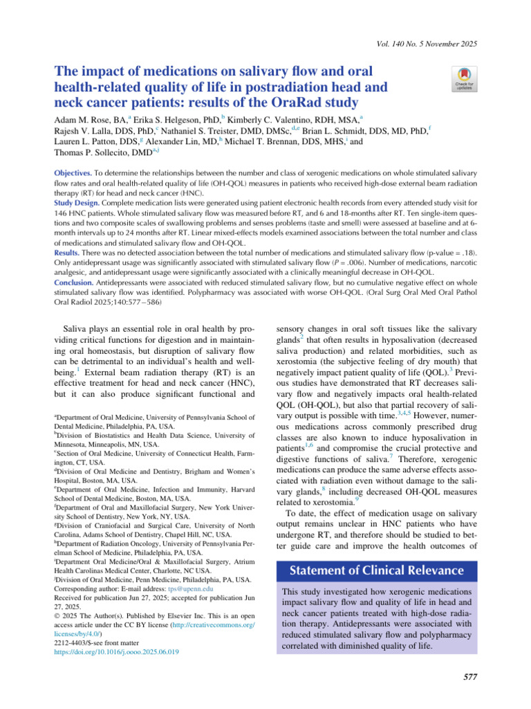 The Impact of Medications On Salivary Flow and Ora | PDF | Medicine ...