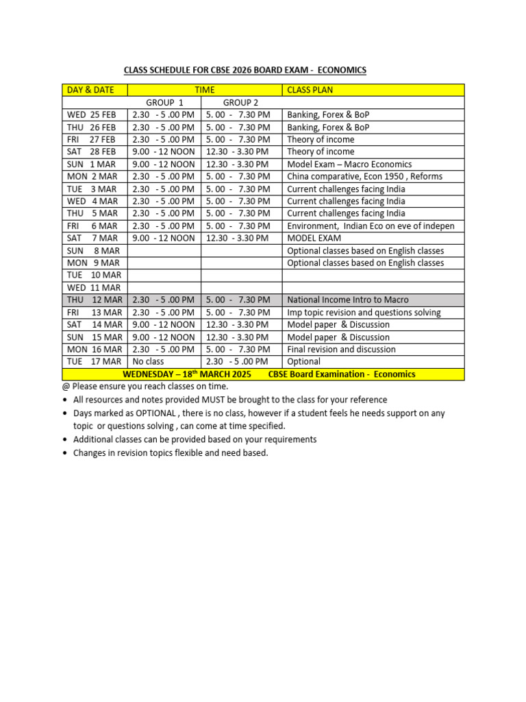 Tuts Class Schedule 2026 Boards PDF | PDF