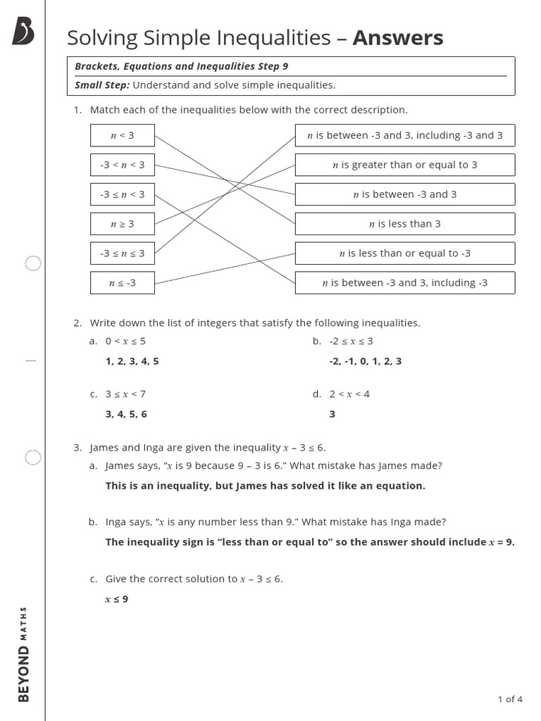 Small Step 9 - Solving Simple Inequalities - Answers | PDF ...