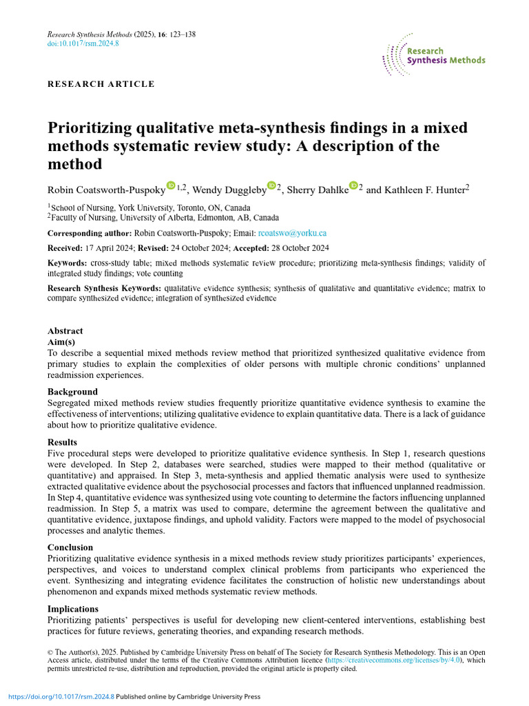 Prioritizing Qualitative Meta Synthesis Findings in a Mixed Methods ...