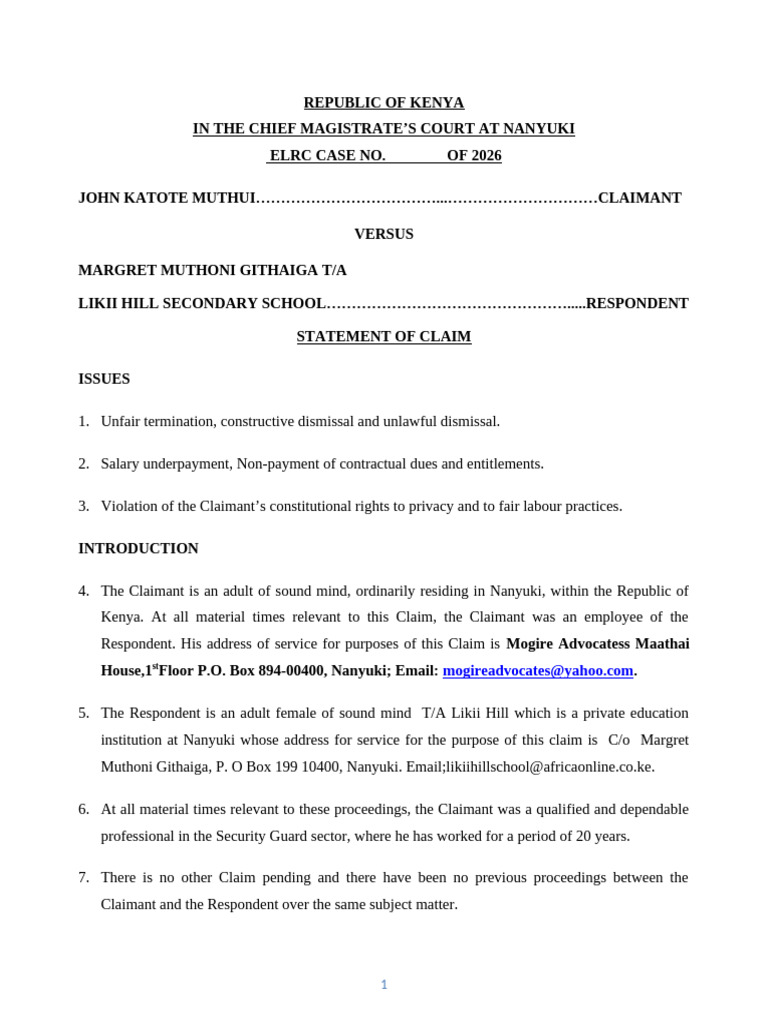 Statement of Claim-Ta M | PDF | Salary | Employment