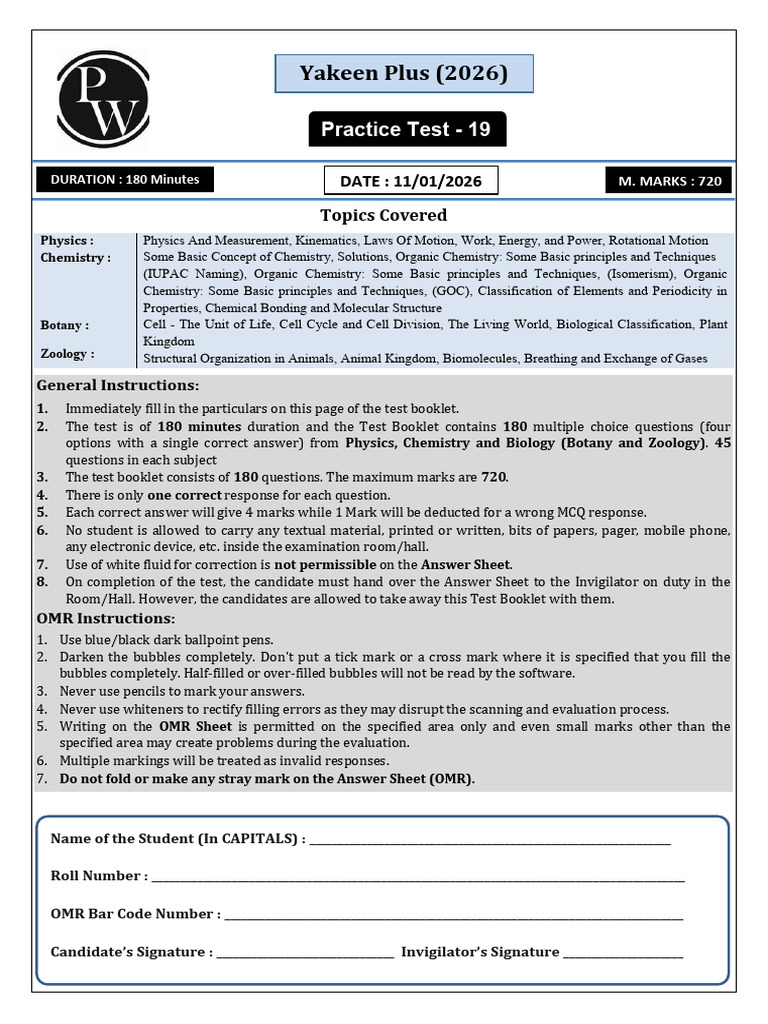 Practice Test 19 Test Papers (1) | PDF | Acceleration | Force