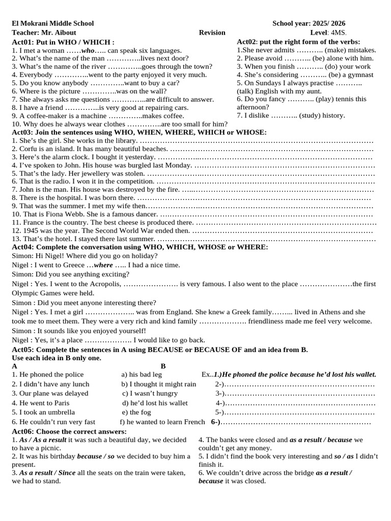 4 Ms Revision Tasks - Remediation - By Mr. Aibout 2 | PDF