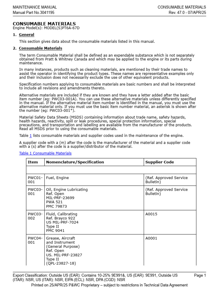P&WC Consom - Mater. | PDF | Chemistry | Chemical Compounds