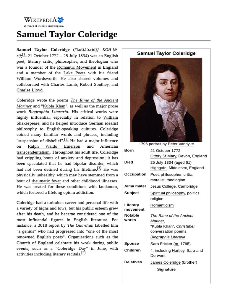 Samuel Taylor Coleridge | PDF | Samuel Taylor Coleridge