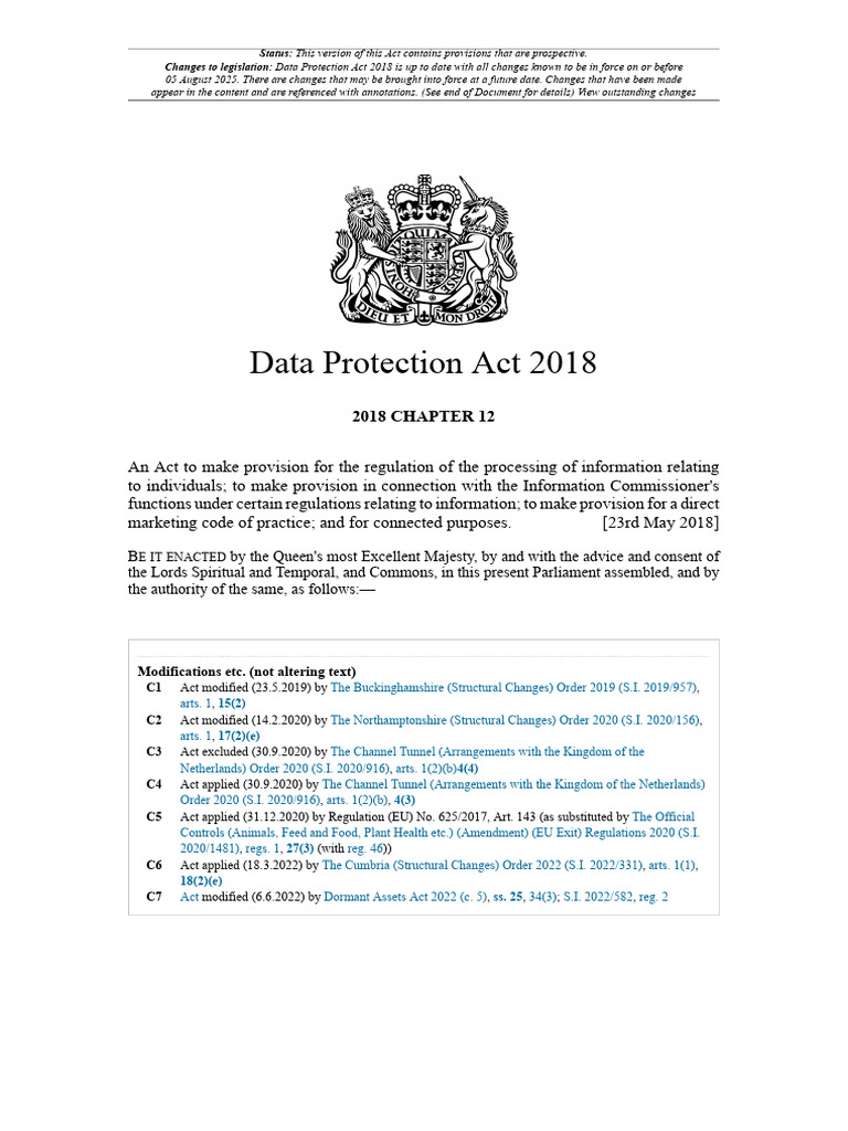 Data Protection Act 2018 PDF | PDF | Freedom Of Information Laws By ...
