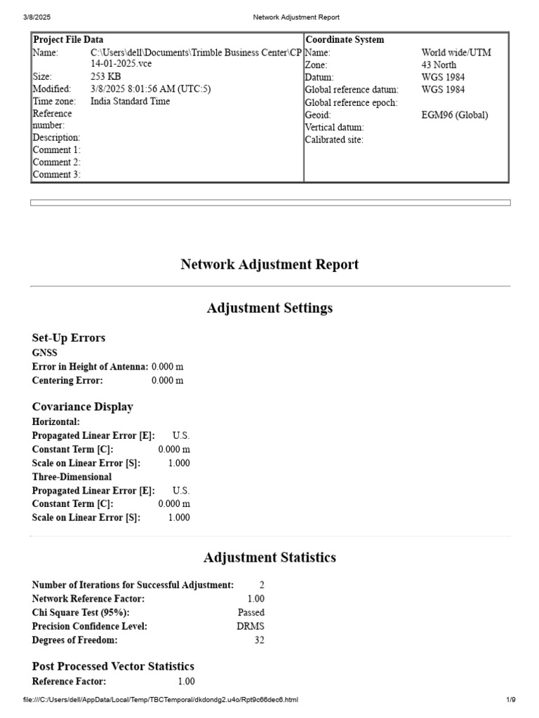 4.2.2 Network Adjustment Report CORS to CP (1) (1) | PDF | Geodesy ...