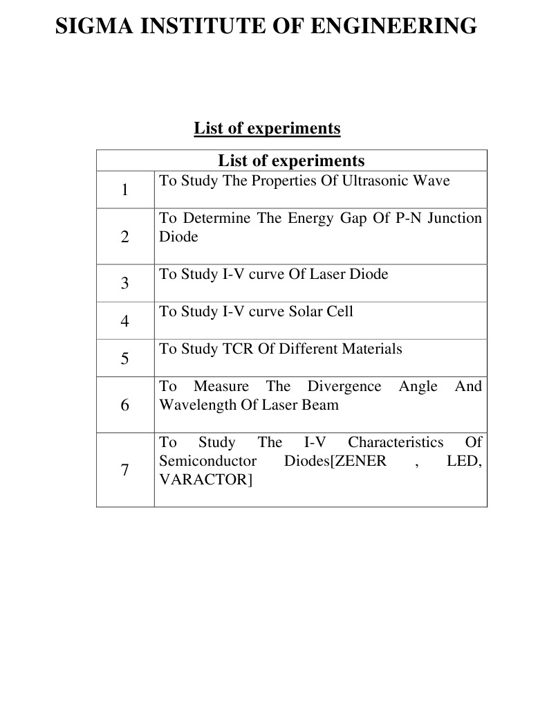 Engineering Experiments at Sigma Institute | PDF