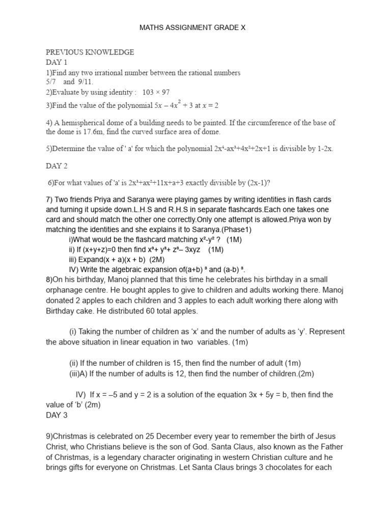 Maths Assignment Class 10 (2026) | PDF | Cartesian Coordinate System | Area