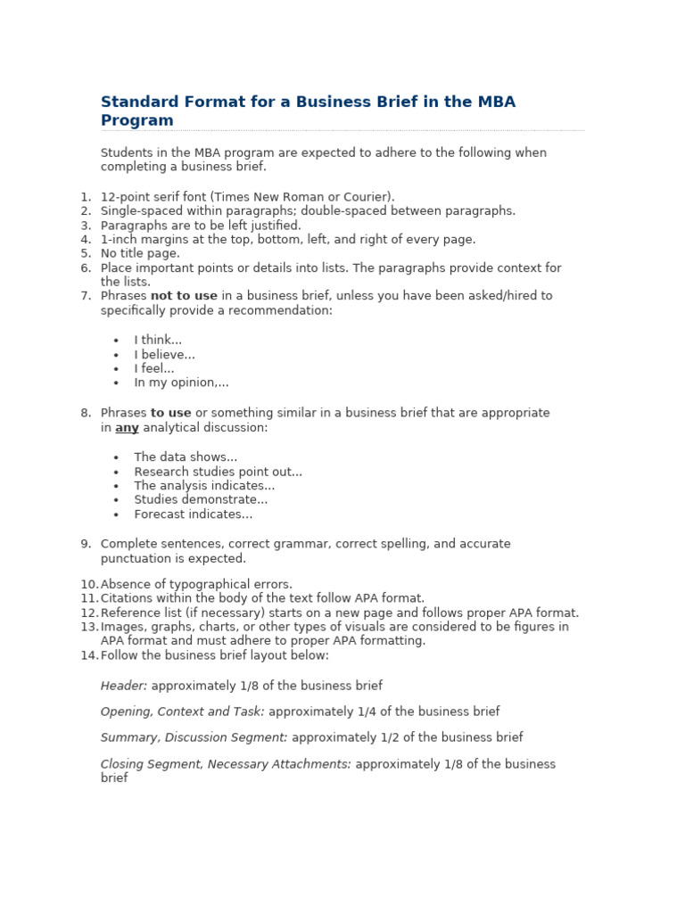 Standard Format for a Business Brief | PDF