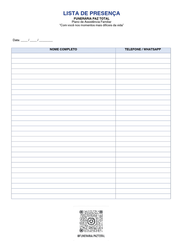 Lista de Presença Funeraria Paz Total | PDF
