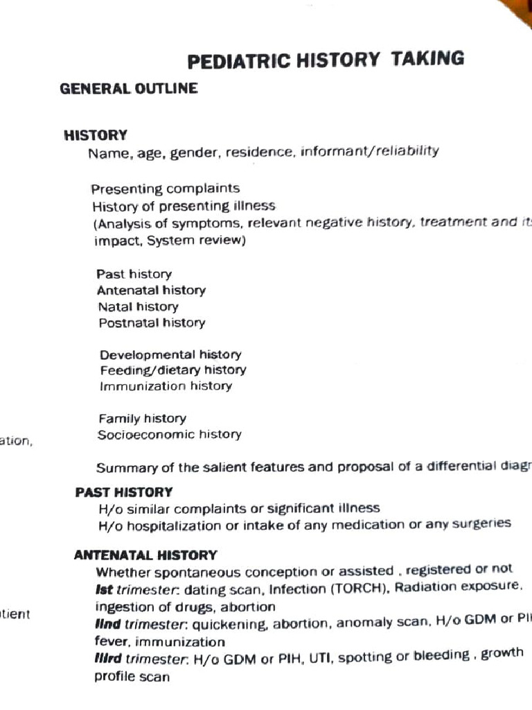 PEDS History Taking Format. | PDF