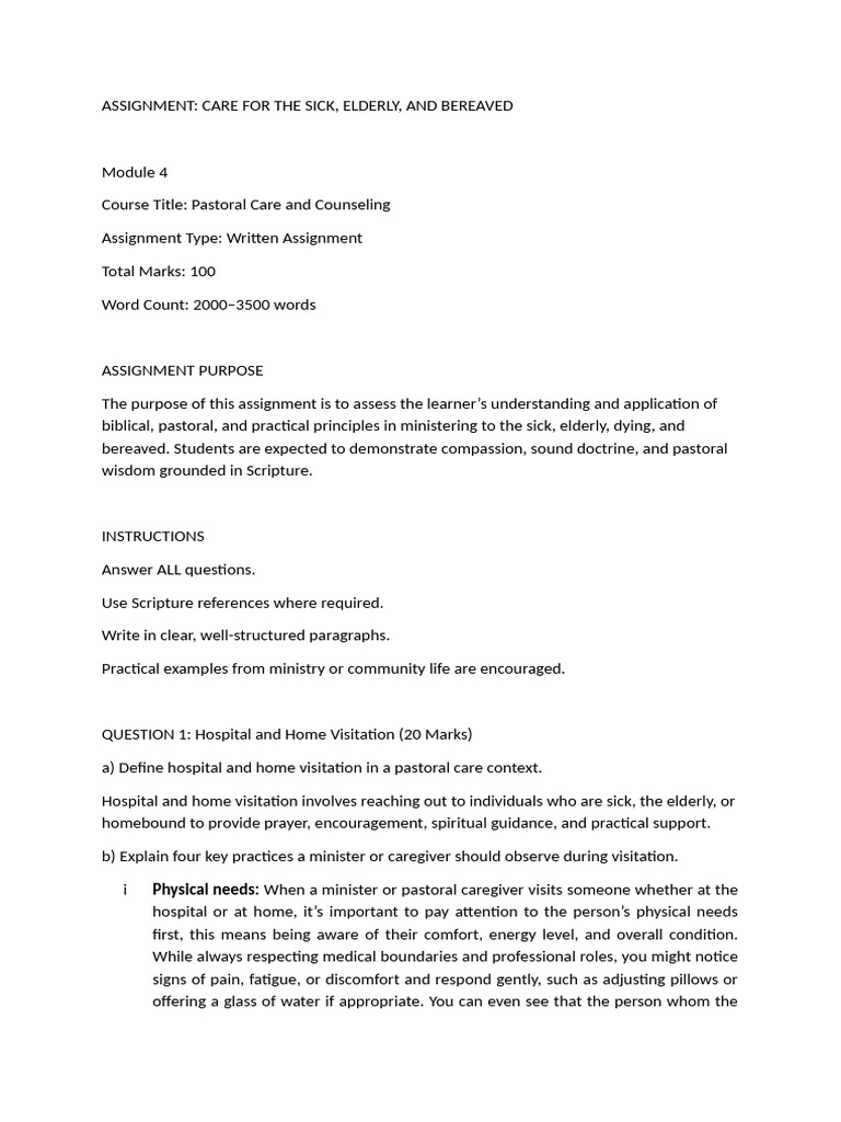 Care for the Sick,Elderly and Bereaved Submitted Assignment | PDF ...