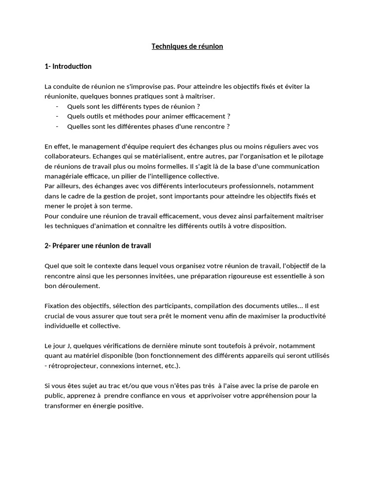 Techniques de Runion | PDF | Gestion de projet