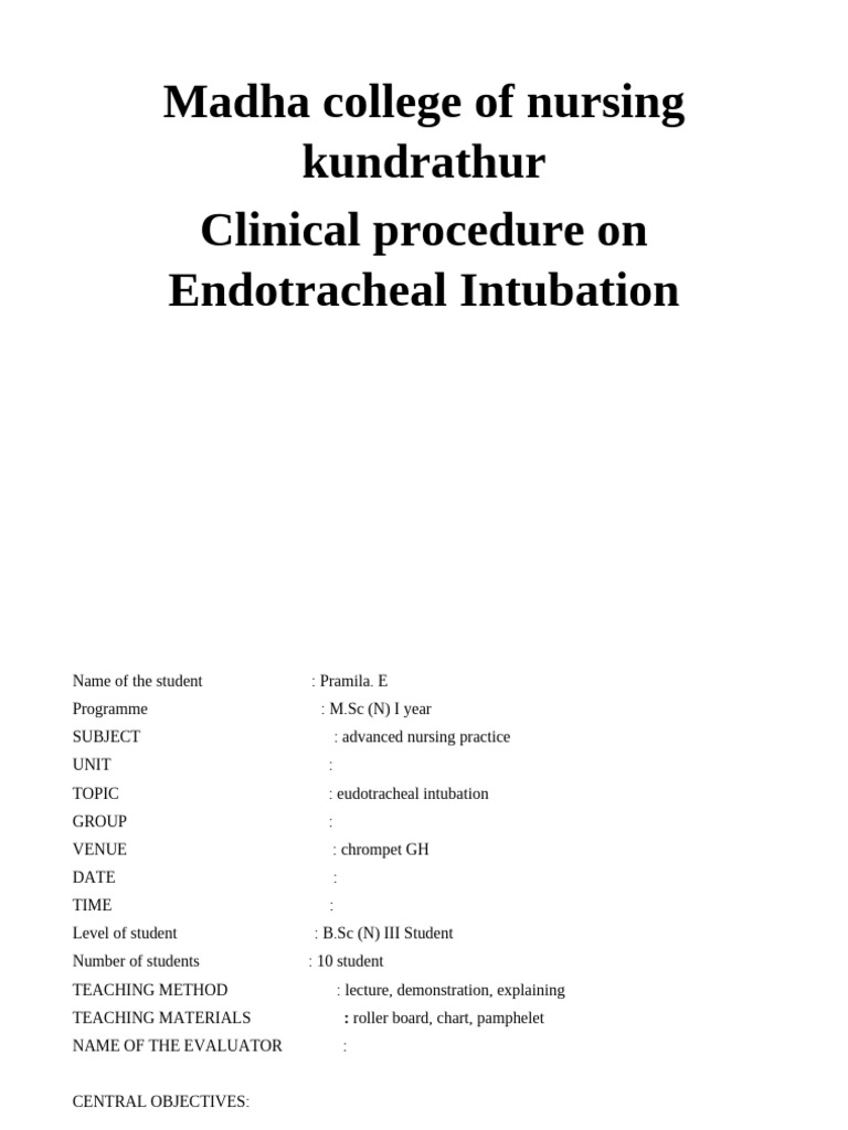 Endotracheal Intubation | PDF | Respiratory Tract | Lung