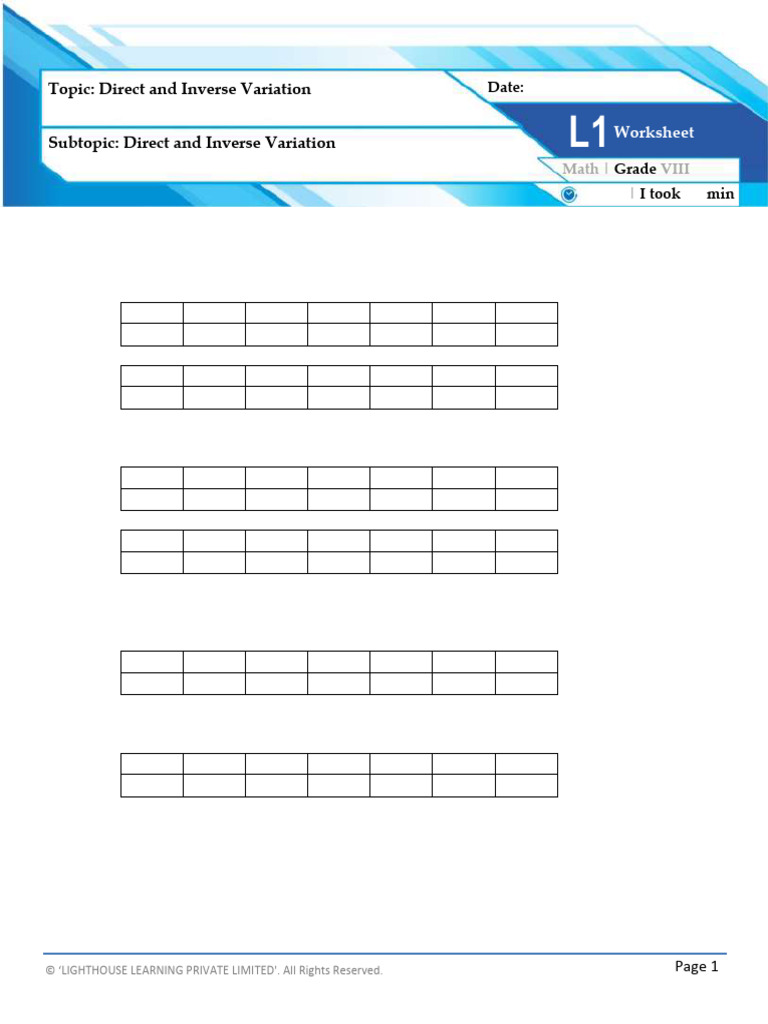 Topic: Direct and Inverse Variation: Worksheet | PDF