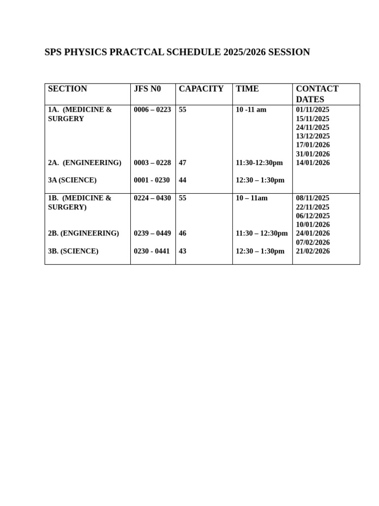 Practical Time Table | PDF