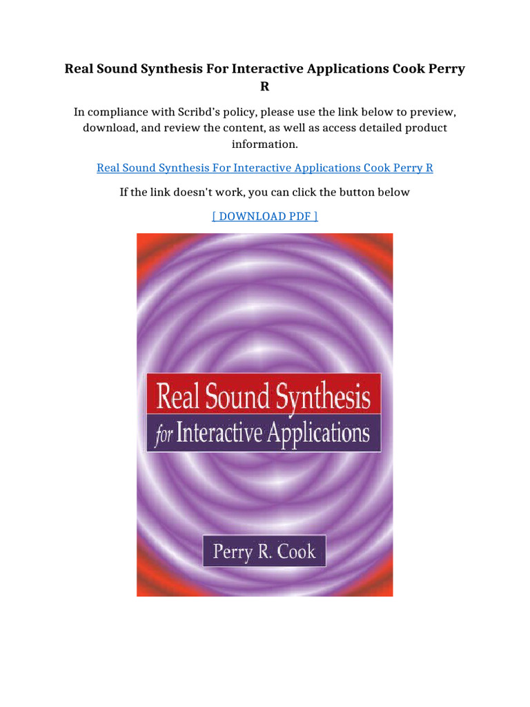 Real Sound Synthesis For Interactive Applications Cook Perry R | PDF ...