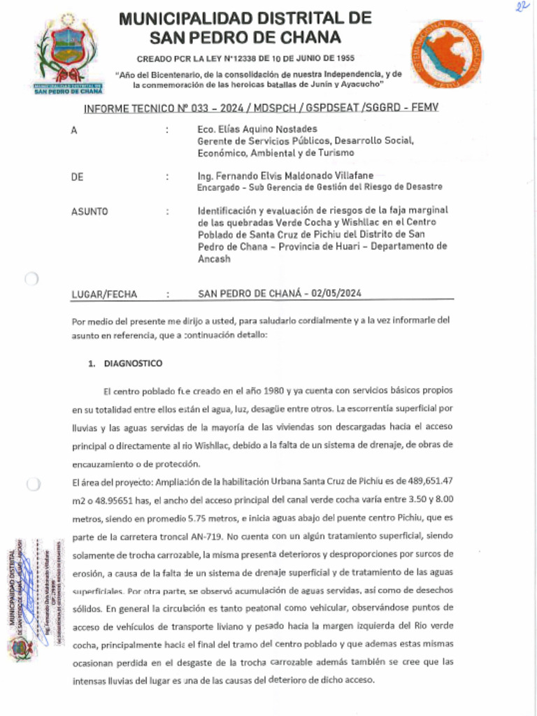 Informe Tecnico N°033-2024mdspch | PDF