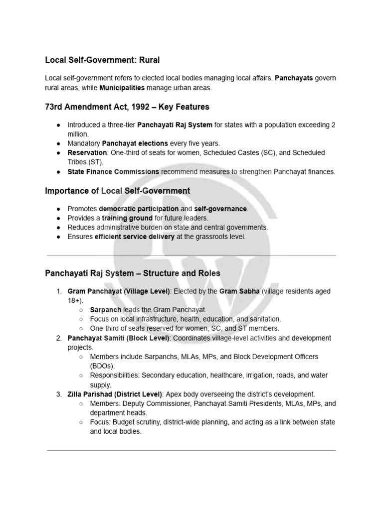 Local Self Government - Handwritten Notes - Radiant 2.0 2026 | PDF ...