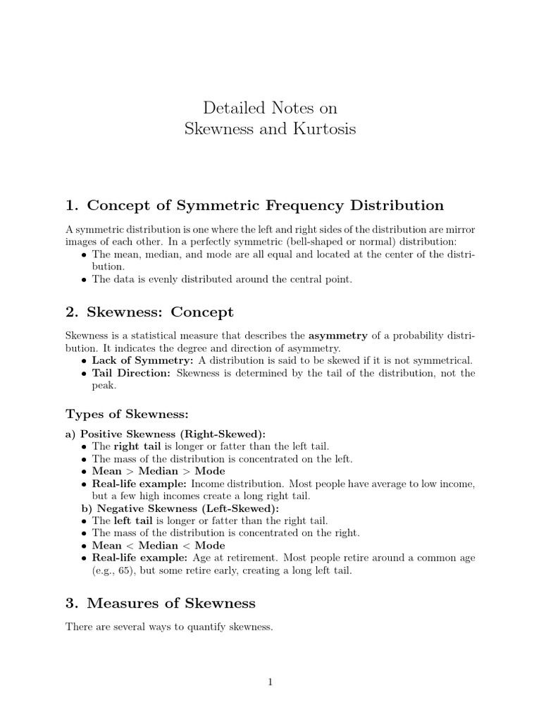 Skewness and Kurtosis Notes | PDF | Skewness | Statistical Analysis