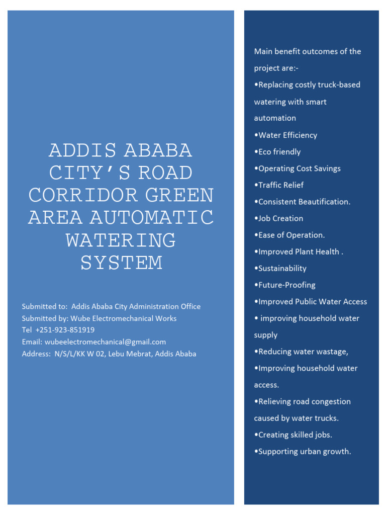 Addis Abab City Business Proposal | PDF | Irrigation | Water Conservation