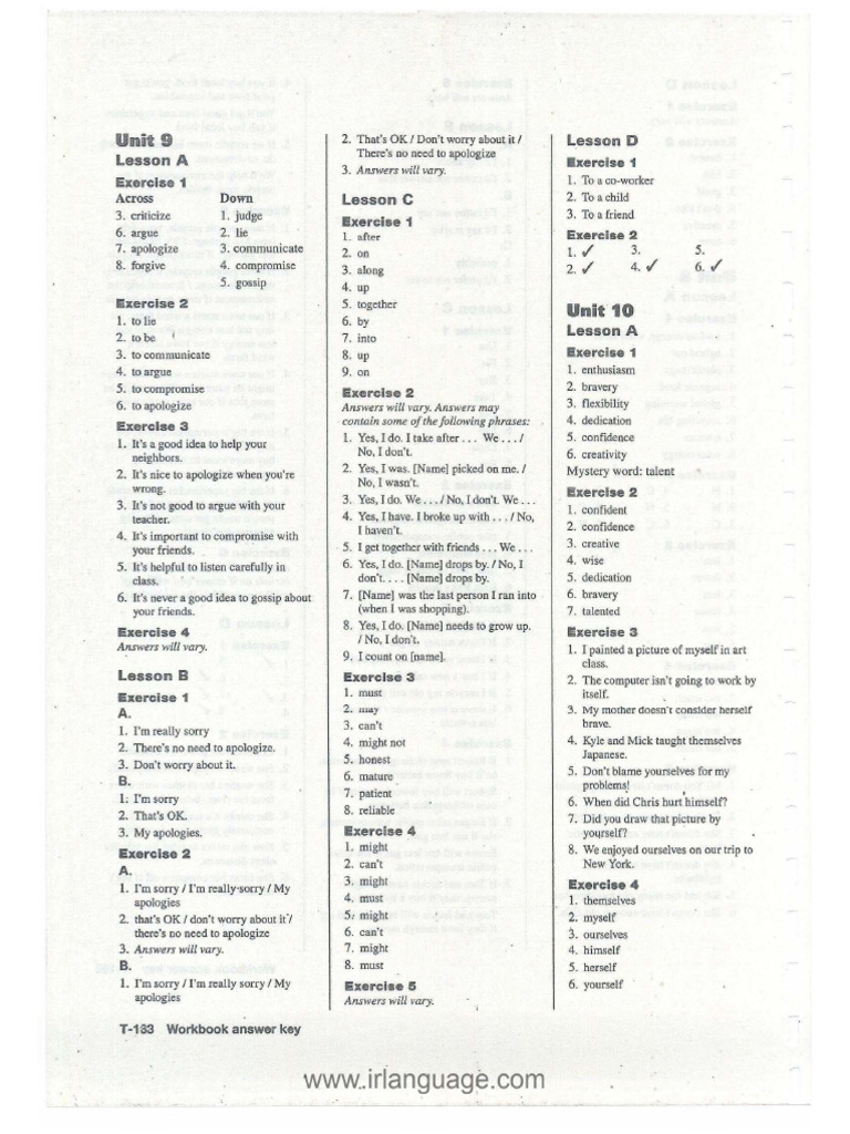 FC Level 3 Units 9-12 Workbook Answer Key | PDF