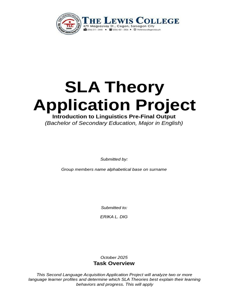 SLA Theory Application Project (Pre-Final Examination) | PDF | Second ...