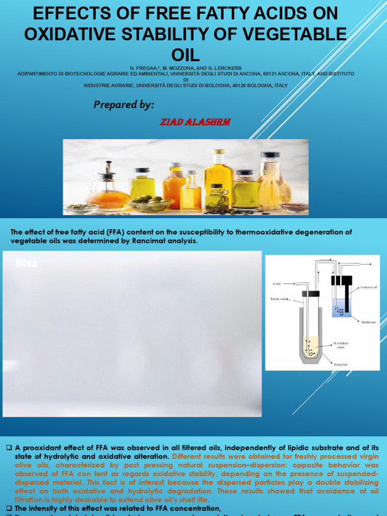 Effects of Free Fatty Acids on Oxidative Stability of Oil | PDF | Lipid ...
