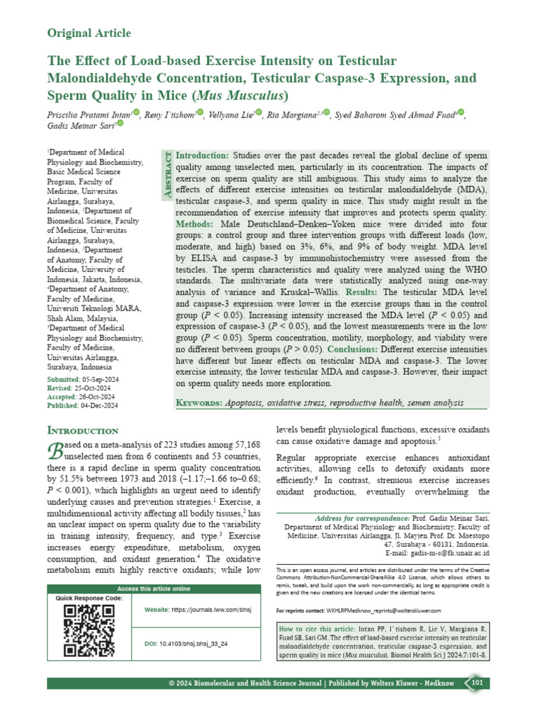 The Effect of Load Based Exercise Intensity on.4 | PDF | Testicle | Sperm