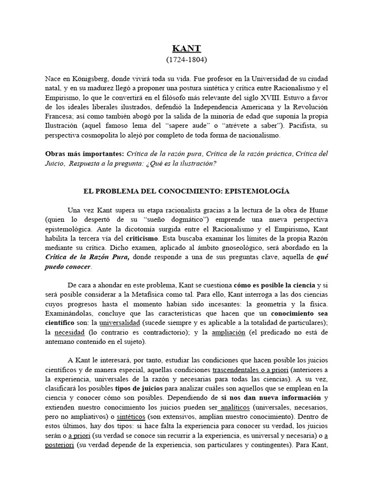 Kant - Conocimiento + | PDF | Immanuel Kant | A priori y a posteriori