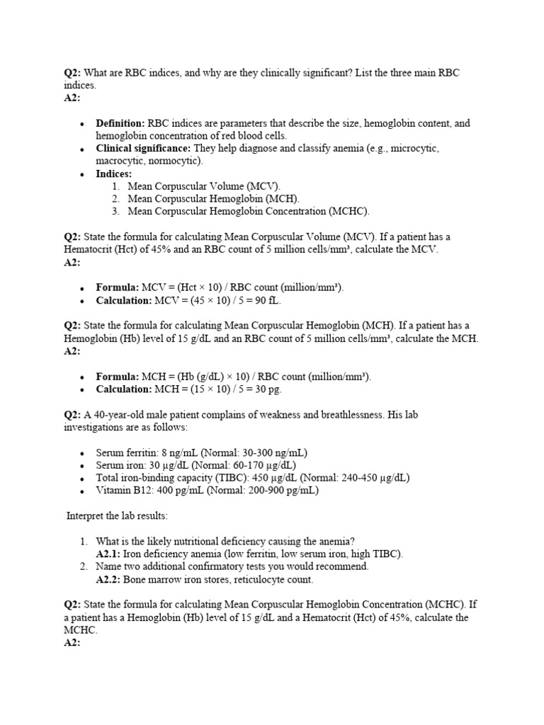 Assignment Hematology Batch - 2024 | PDF | Anemia | White Blood Cell