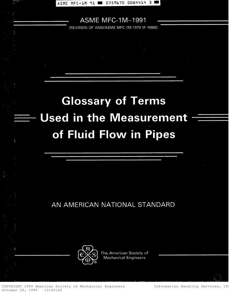ASME Mfc-1m (Glossary of Terms Fluid Flow in A Pipe) ) | PDF ...