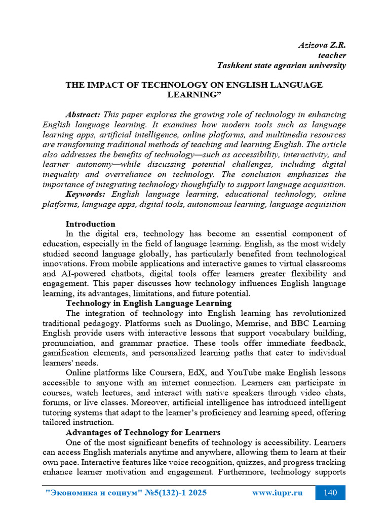 The Impact of Technology On English Language Learning | PDF | Learning ...