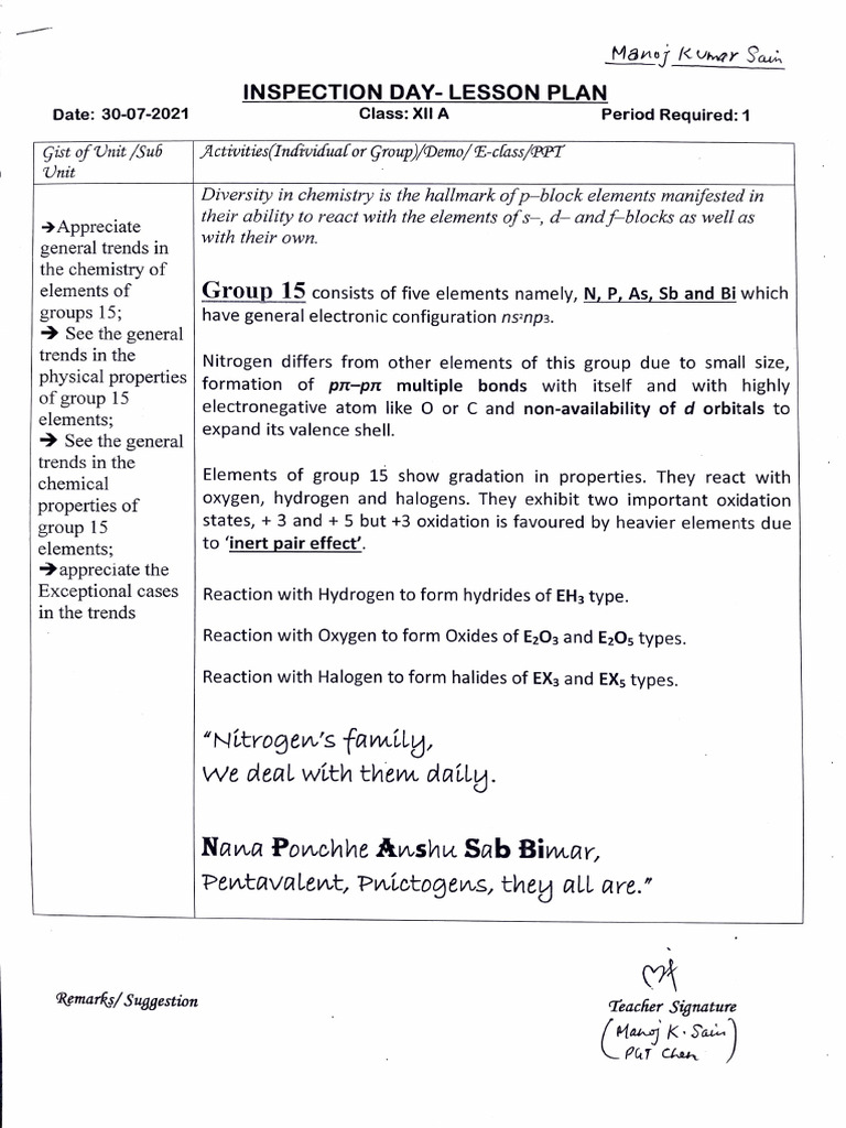 Inspection Lessons Plan XIIA | PDF | Valence (Chemistry) | Chemical ...