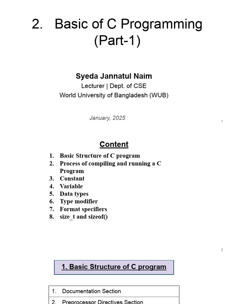POP-2.Basic of C Language - Part - 1 | PDF | Integer (Computer Science ...