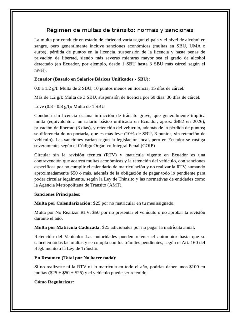 La Multa Por Conducir en Estado de Ebriedad Varía Según El País y El ...