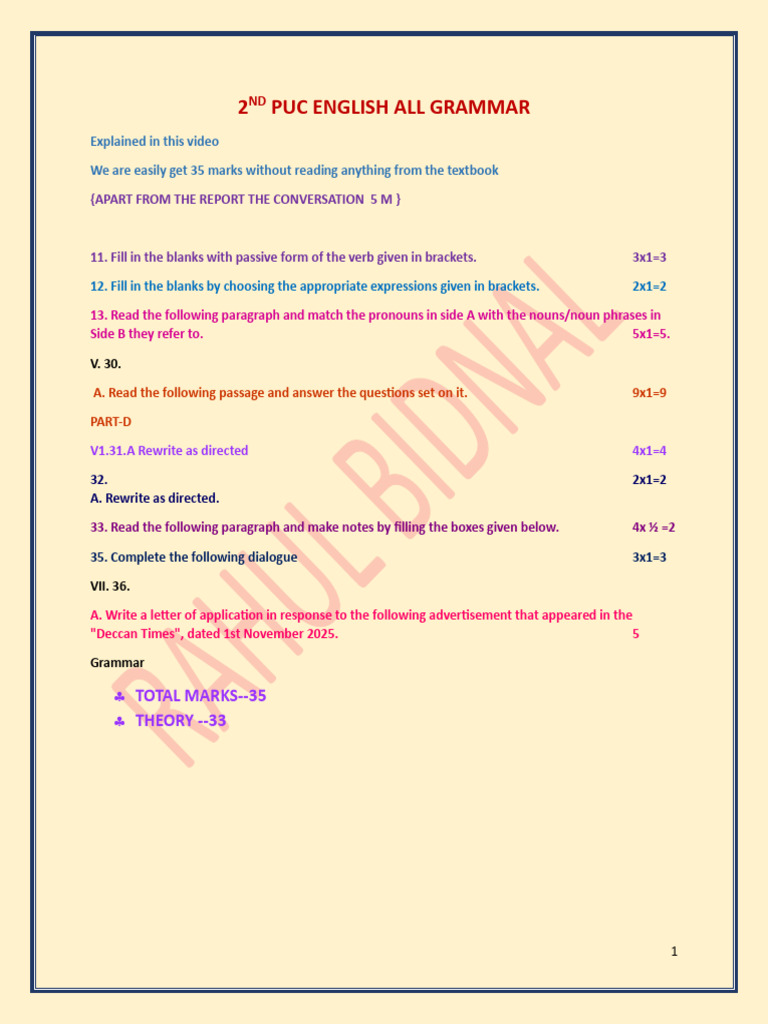 2nd Puc English All Grammar | PDF | Charlie Chaplin | Biodiversity