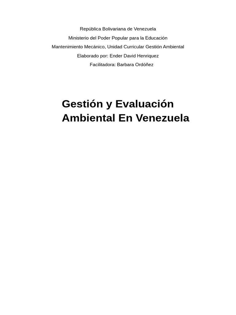 Gestión y Evaluación Ambiental en Vzla | PDF | Evaluación de impacto ...