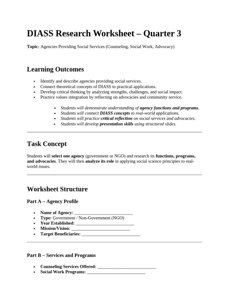 DIASS Research Worksheet AGENCY | PDF | Social Sciences | Science