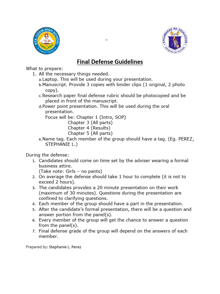 Guidelines For FINAL Defense | PDF