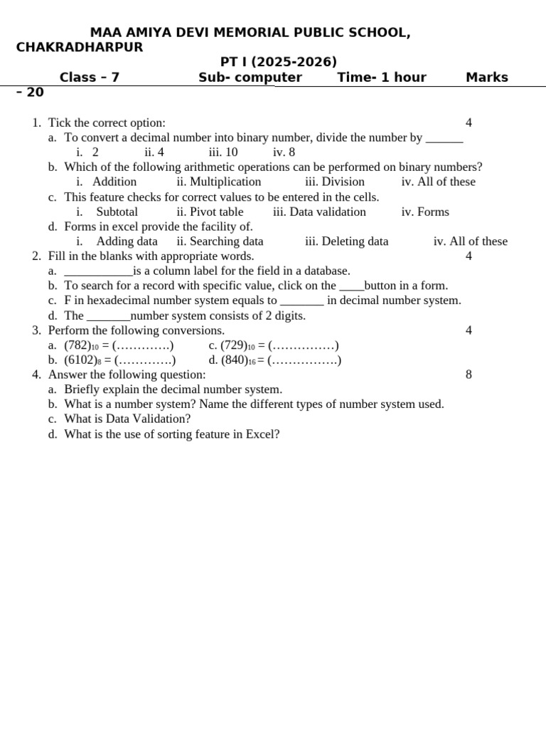 Computer Class 7 Question | PDF