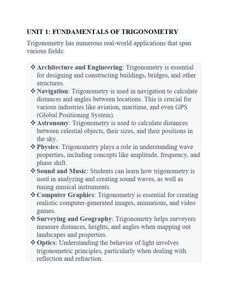 Unit 1 | PDF | Trigonometry | Trigonometric Functions