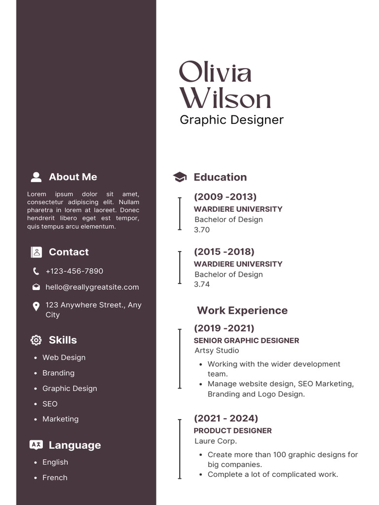 Brown Blue Simple Professional CV Graphic Designer Resume | PDF