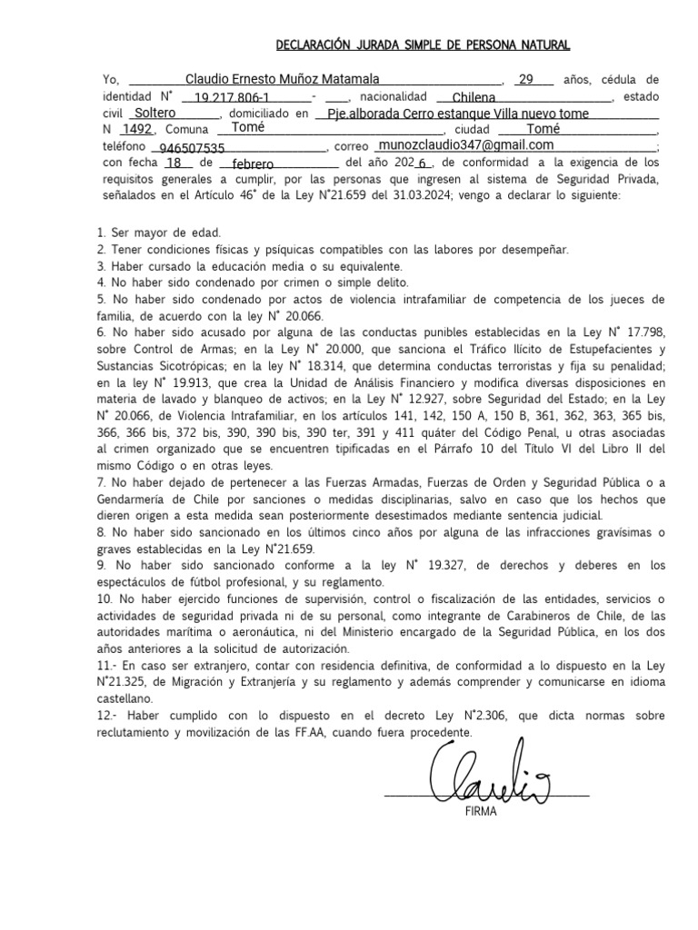 Declaracion Jurada Guardias Completar en PDF | PDF | Justicia | Crimen ...