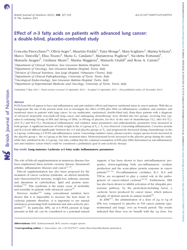 Effect of N-3 Fatty Acids On Patients With Advanced Lung Cancer | PDF ...