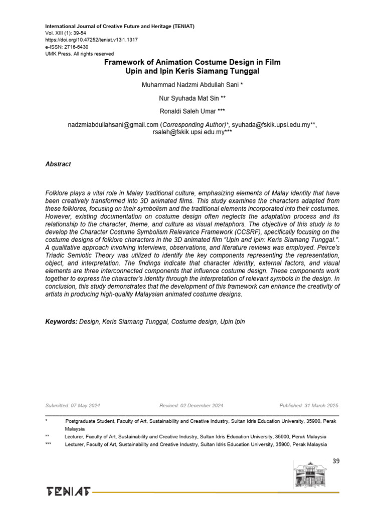 Framework of Animation Costume Design in Film Upin | PDF ...