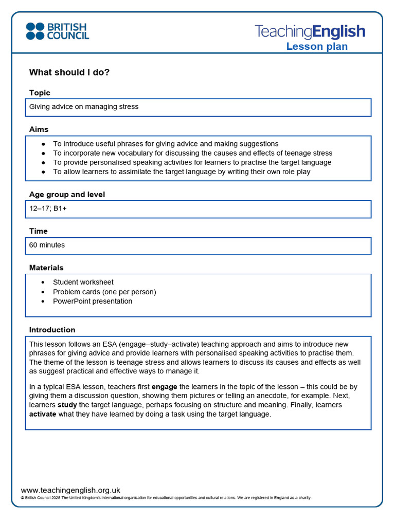 What Should I Do - Lesson Plan | PDF | Learning | Second Language
