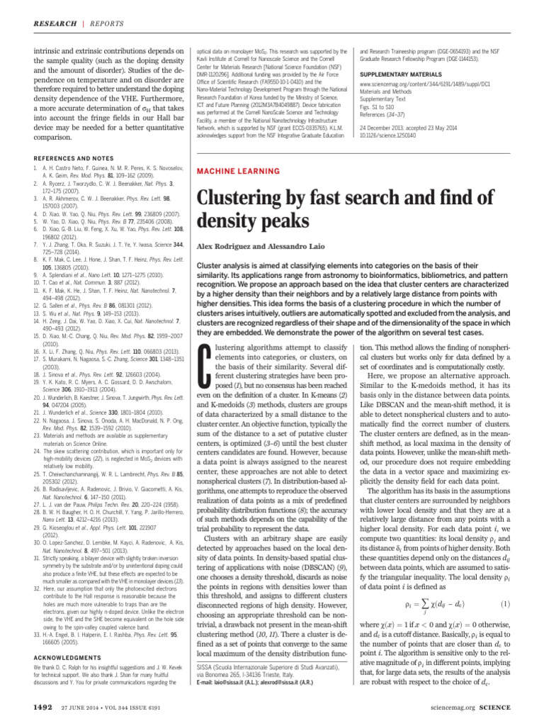 2014 - Clustering by Fast Search and Find of Density Peaks | PDF ...